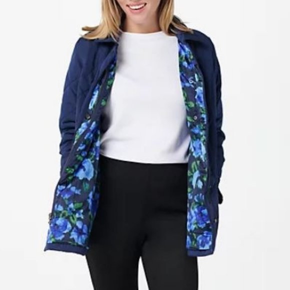 Isaac Mizrahi Jackets & Blazers - Isaac Mizrahi Live! Quilted Barn Jacket with Printed Lining  9696